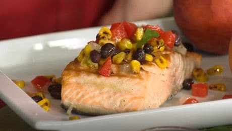 Simply Delicious Recipe: Salmon with peaches, black bean and corn salsa