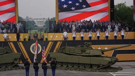 Military parade hits the streets of Washington with tanks, troops and 21-gun salute