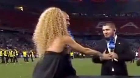 Khabib’s reason for rejecting Kate Scott’s handshake live on CBS Sports