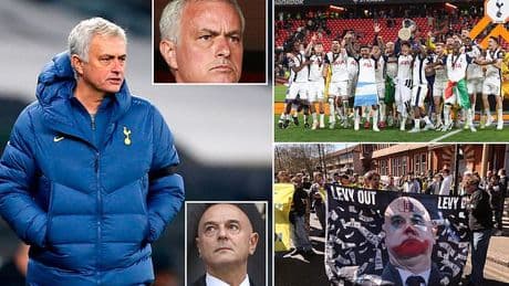 Jose Mourinho aims brutal dig at Tottenham chairman Daniel Levy after Europa League win - four years after he was sacked by Spurs