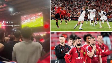 Awkward moment Man United fans go WILD celebrating Amad Diallo's miss in their Europa League final defeat by Tottenham
