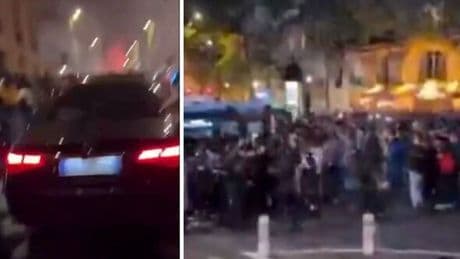 Paris burning as huge riots erupt with car driven through football fans