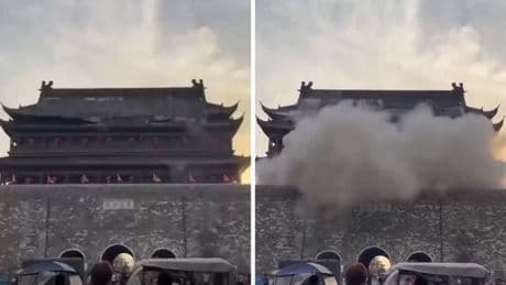 Panic in China as historic 650-year-old tower collapses