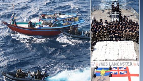 Elite Royal Marines pose with £30m worth of seized illegal drugs after storming smuggler’s dhow