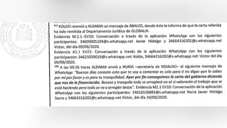 Aldama, a la secretaria de Hidalgo dos meses antes del rescate: &quot;Corazón, el Gobierno nos da la financiación&quot;