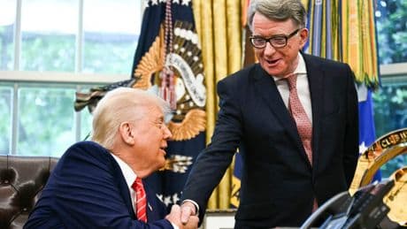 Donald Trump gushes over British ambassador’s ‘beautiful accent’ during trade deal announcement