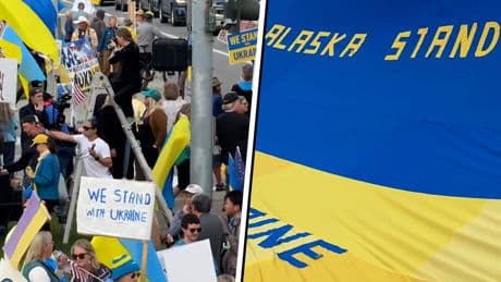 Topontmoeting Trump en Poetin: pro-Oekraïense demonstranten demonstreren in Alaska