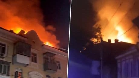 Oekraïense drone veroorzaakt brand in Russisch flatgebouw