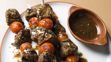 Dried bay leaves bring layers of flavor to Portuguese-style beef skewers