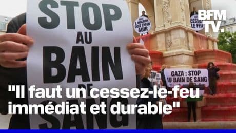 Des ONG colorent la fontaine des Innocents à Paris pour dénoncer "les massacres en cours à Gaza"