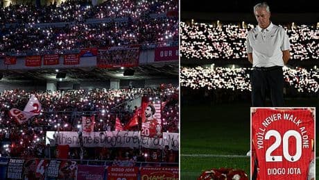Liverpool stage touching tribute to Diogo Jota and his brother as Reds legend lays flowers ahead of friendly in Japan - with stadium lit up by fans in stunning red and white display