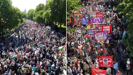 Londra’da Filistin yürüyüşü: Yarım milyon kişi Starmer’ın iki yüzlülüğünü protesto etti
