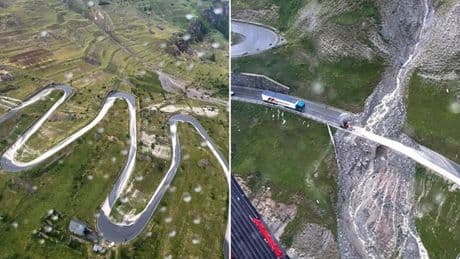 Lorries face reversing for miles after landslides block their path
