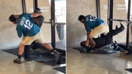 Man loses his pants in shocking concourse fist-fight with rival NFL fan