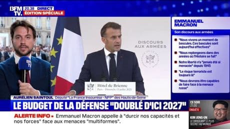 Budget des armées doublé d'ici 2027: pour Aurélien Saintoul, député LFI, "le président de la République s'est livré à un numéro de communication"
