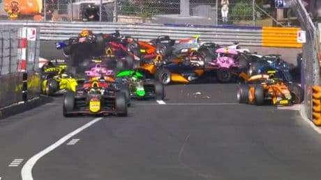 Monaco GP chaos as 12-car pile-up ruins race with vehicles on top of each other