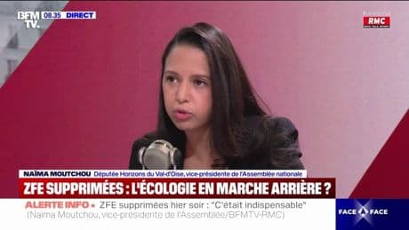 Suppression des ZFE: "Je pense que c'est ce qu'il fallait faire", déclare Naïma Moutchou, députée Horizons du Val-d'Oise