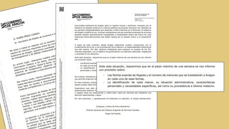 Aragón exige por carta a Sánchez "toda la información" sobre los menas que llegarán a partir del día 28
