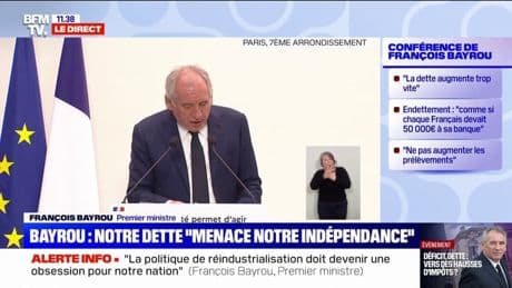 Dette: "Une telle situation menace notre indépendance", assure François Bayrou