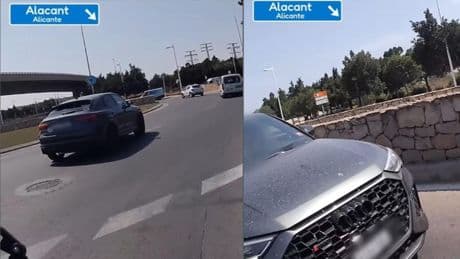Un motorista graba cómo un coche casi le atropella en una rotonda de Alicante pero el zasca se lo acaba llevando él: “Tampoco se puede adelantar por la derecha, melón”