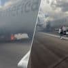 KIJK. Passagiers evacueren met noodglijbaan uit brandend vliegtuig op tarmac in Denver
