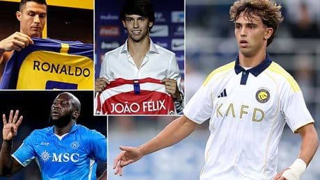 Joao Felix's £26m Al-Nassr move makes him the fourth-most expensive star of all-time in combined transfer fees - but who tops the list with £345m? And where does Cristiano Ronaldo rank?