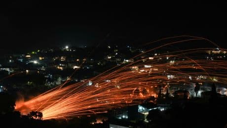 Bizarre moment rival churches bombard each other with FIREWORKS on Easter in lethal ‘rocket war’ lighting up night sky