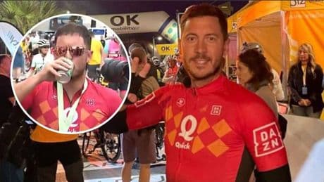 Hazard, con una cerveza en la mano, reaparece en una carrera ciclista en Mallorca: "Tengo que bajar de peso"