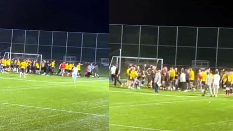 Futbolcular arasında tekme tokatlı kavga! Polis müdahale etti; maç yarıda kaldı