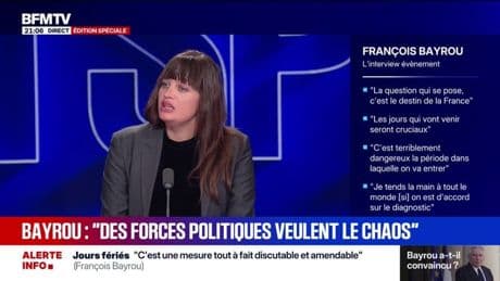 "François Bayrou et tous les macronistes qui l'ont précédé ont mis le pays dans un chaos économique", répond Alma Dufour (LFI) aux propos du Premier ministre