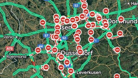 Mysteriöse Vollsperrungen im Navi - Autobahn-Chaos bei Google Maps