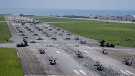 US military stages biggest EVER ‘elephant walk’ with supersonic jets, helicopters & drones in show of force to China