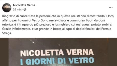 Premio Strega, Nicoletta Verna dopo l’esclusione: “Meravigliata e commossa per l’affetto”
