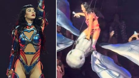 Hier fällt sie fast vom Schmetterling - Schockmoment für Katy Perry