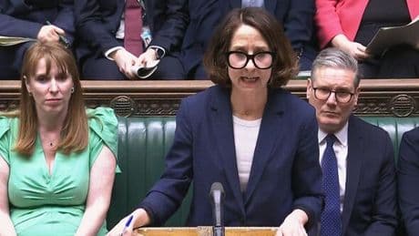 Work and Pensions Secretary Liz Kendall hides during PMQs after benefit U-turn humiliation