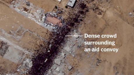 Satellite Image Shows Gazans Mobbing Aid Trucks