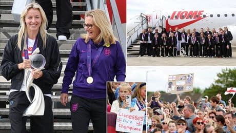 Victorious Lionesses land back in the UK as fans flock to see their Euros heroes ahead of trip to Downing Street - despite being told to STAY AWAY