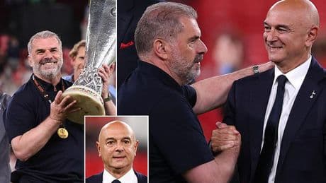 Tottenham chairman Daniel Levy leaves Ange Postecoglou sweating over his future as he releases statement to fans after Europa League triumph