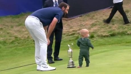 Scottie Scheffler’s young son steals limelight as he joins father to celebrate The Open win
