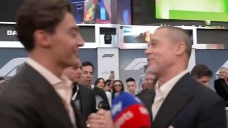 George Russell interrupts Brad Pitt interview as Lewis Hamilton takes centre stage