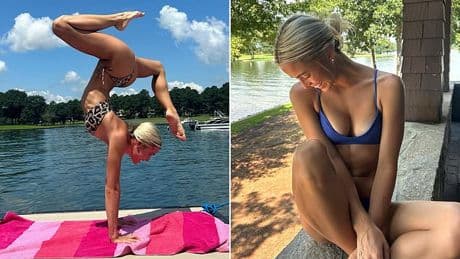 Bikini-clad Livvy Dunne shows off her flexibility in stunning new pictures from Georgia lake trip