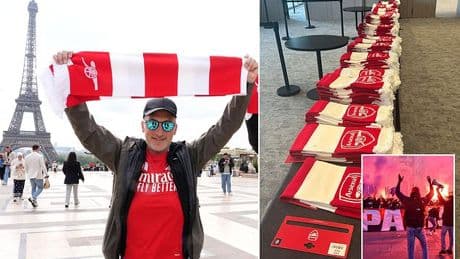 Arsenal warn fans travelling to Paris 'be vigilant' to avoid notorious PSG hooligan attacks after Aston Villa were ambushed... before handing out bright red and white scarves at ticket point