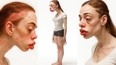 Grotesque model reveals what influencers could look like in 2050 thanks to hours hunched over their smartphones - including patchy skin, bald spots, and a pointed 'witch chin'