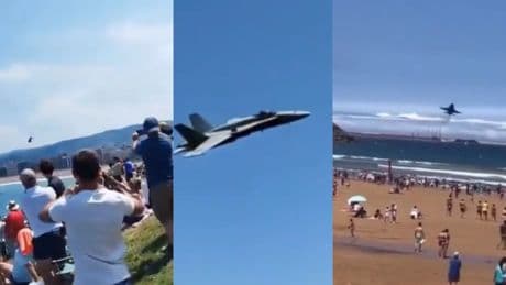 La maniobra inesperada de un caza F-18 asusta a los espectadores del Festival Aéreo de Gijón