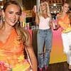 Love Island's Millie Court turns heads in a summery orange crop top and white jeans as she supports best pal Chloe Burrows at her live podcast recording in London