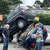 You can't park there! Land Rover ends up on top of another vehicle after Sainsbury's supermarket car park crash