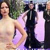 Jenna Ortega stuns in a semi-sheer snakeskin gown while Catherine Zeta Jones rocks a backless dress as they join co-star Billie Piper at Wednesday series two premiere in London