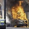 Passengers evacuated from St Pancras station after van bursts into flames outside - as travellers are told to 'avoid the area'