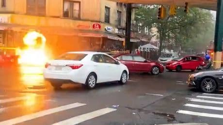 Moment manhole explodes in middle of Brooklyn neighbourhood