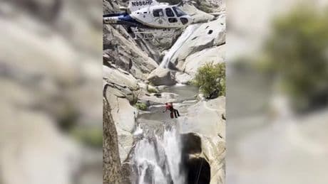 Stranded man trapped in California waterfall for two days airlifted to safety